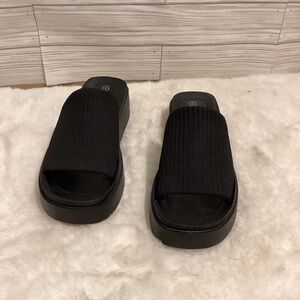 Soda Black Ribbed Slide Platform Sandals